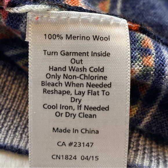 Talbots 100% Pure Merino Wool Colorful 3/4 Sleeve Crew Neck Sweater Size Large - Picture 4 of 8